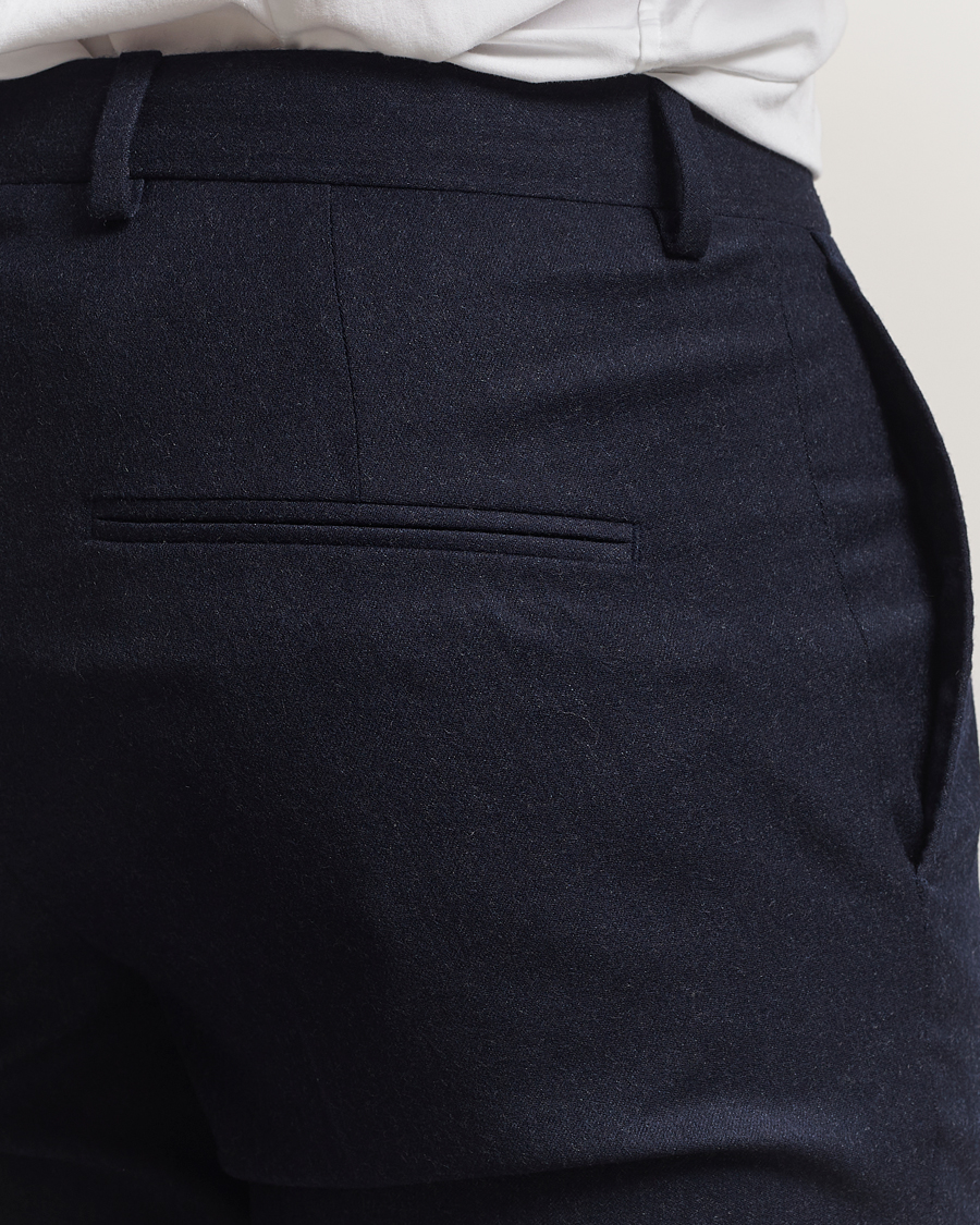 Heren | Broeken | Oscar Jacobson | Dandy Turn Up Flannel Trousers Navy
