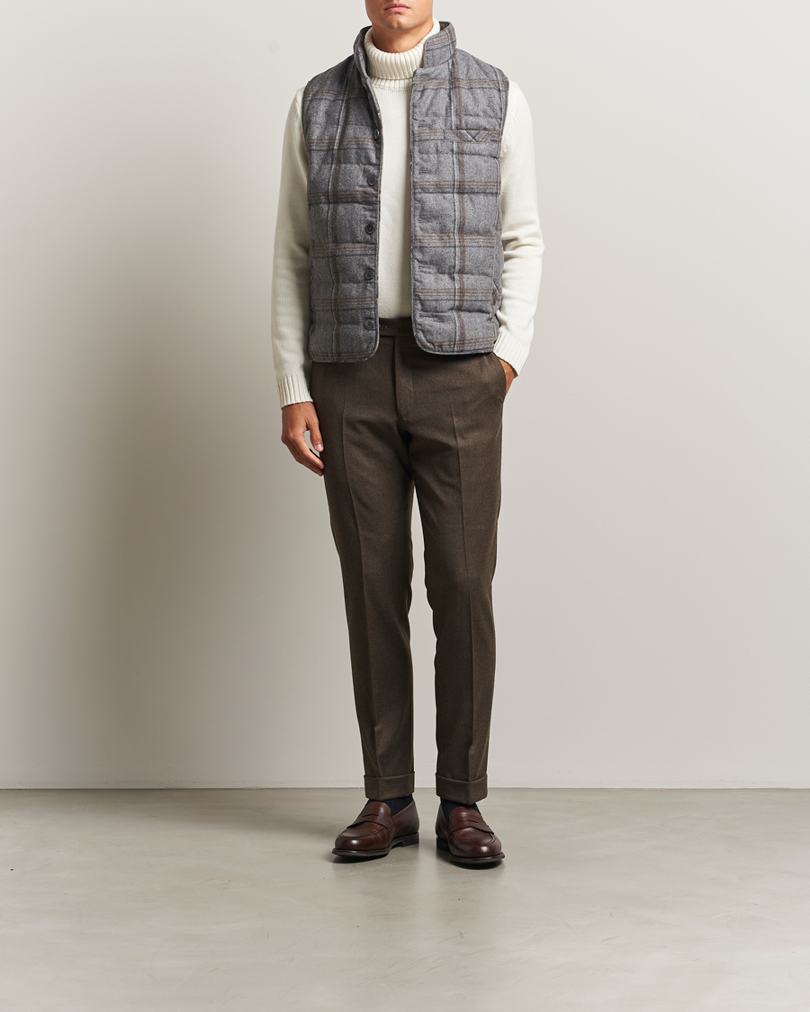 Heren | Broeken | Oscar Jacobson | Dandy Turn Up Flannel Trousers Brown