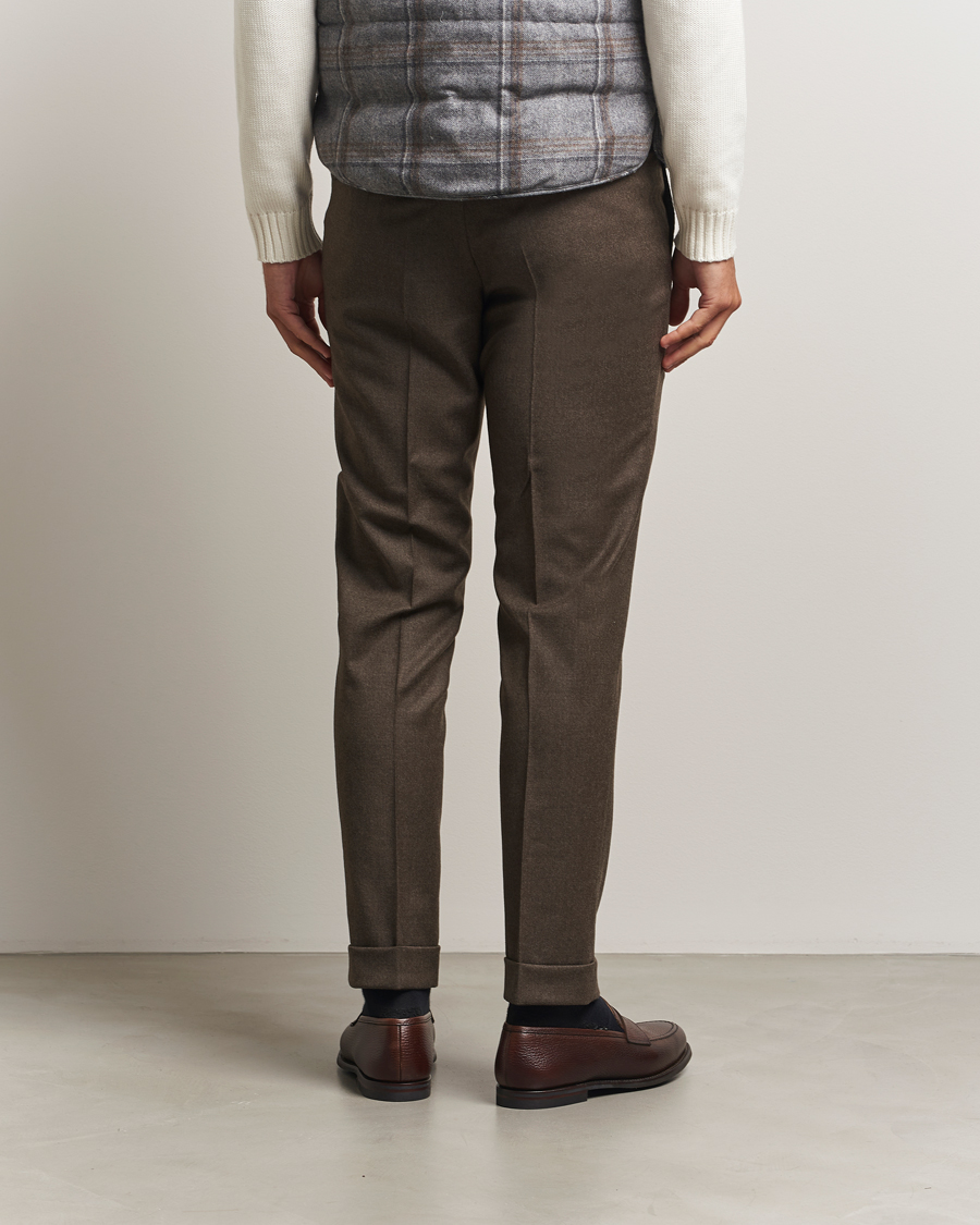 Heren | Broeken | Oscar Jacobson | Dandy Turn Up Flannel Trousers Brown