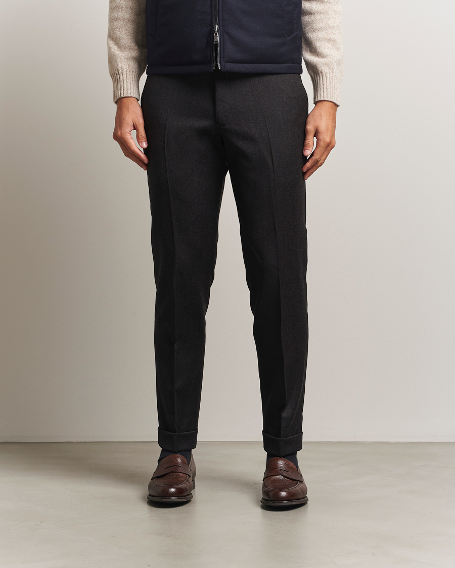 Heren | Broeken | Oscar Jacobson | Dandy Turn Up Flannel Trousers Dark Brown