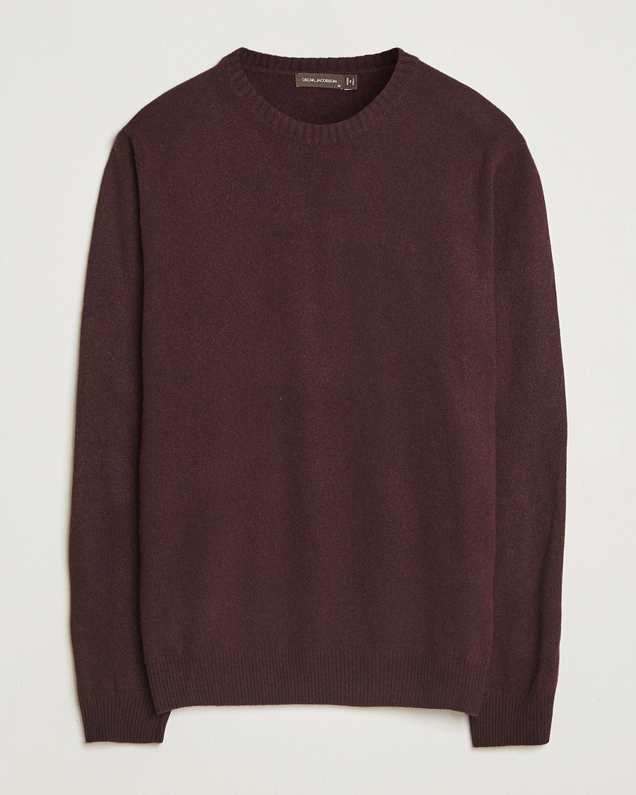 Heren | Truien | Oscar Jacobson | Valter Wool/Cashmere Round Neck Burgundy