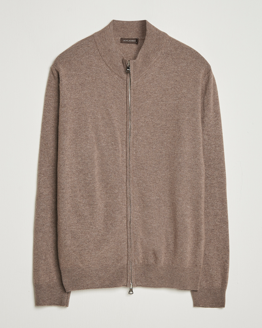 Heren | Truien | Oscar Jacobson | Seb Wool/Cashmere Full Zip Light Brown