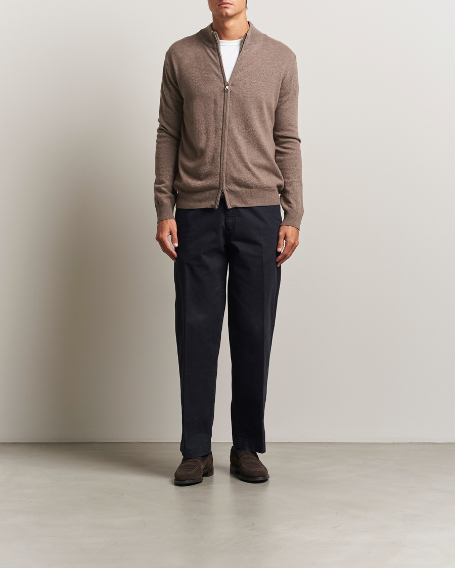 Heren | Truien | Oscar Jacobson | Seb Wool/Cashmere Full Zip Light Brown