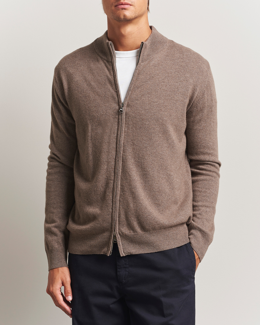 Heren | Truien | Oscar Jacobson | Seb Wool/Cashmere Full Zip Light Brown
