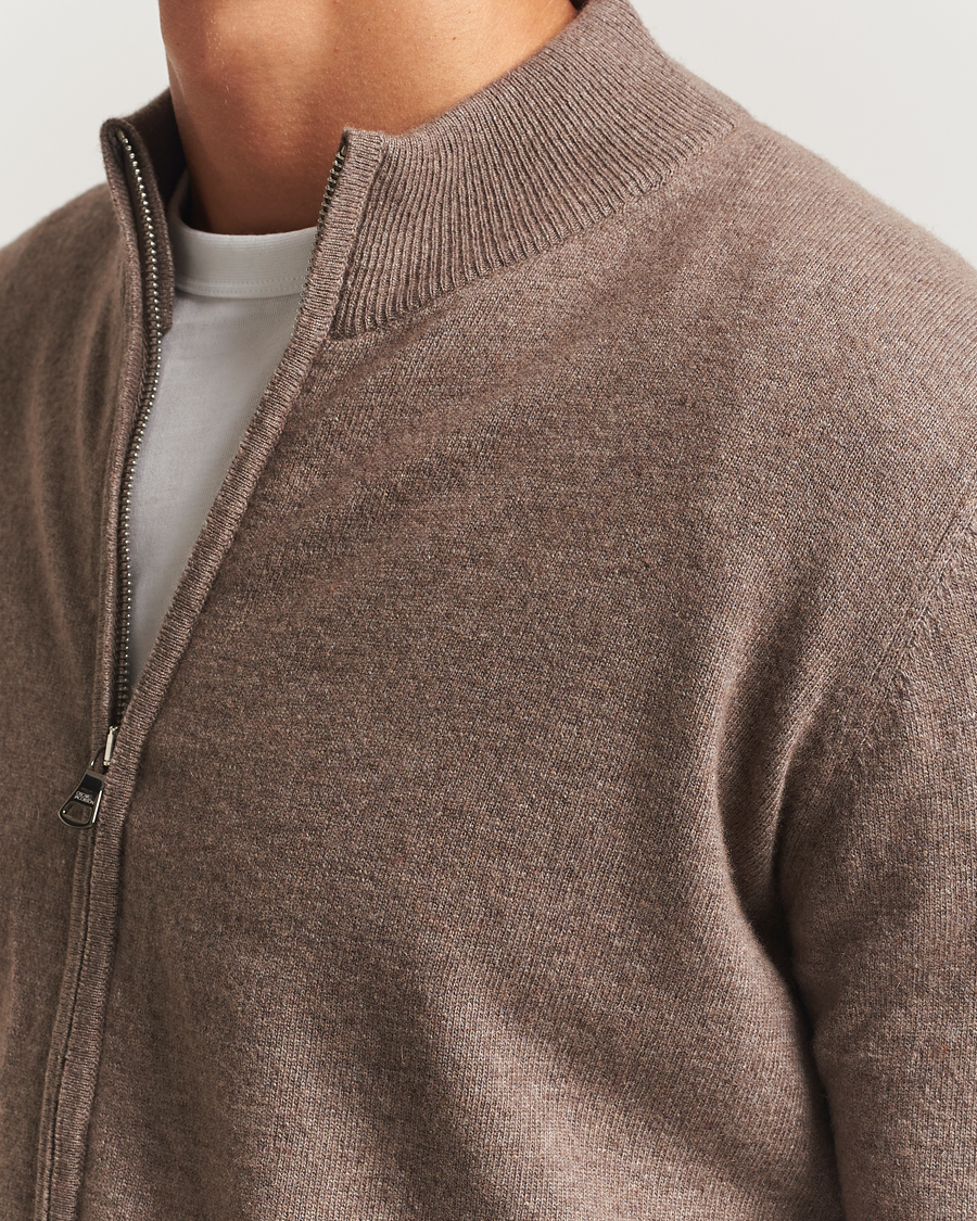 Heren | Truien | Oscar Jacobson | Seb Wool/Cashmere Full Zip Light Brown