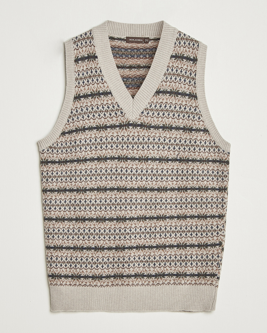 Heren | Truien | Oscar Jacobson | Lucas Fair Isle Wool/Cashmere Vest Beige