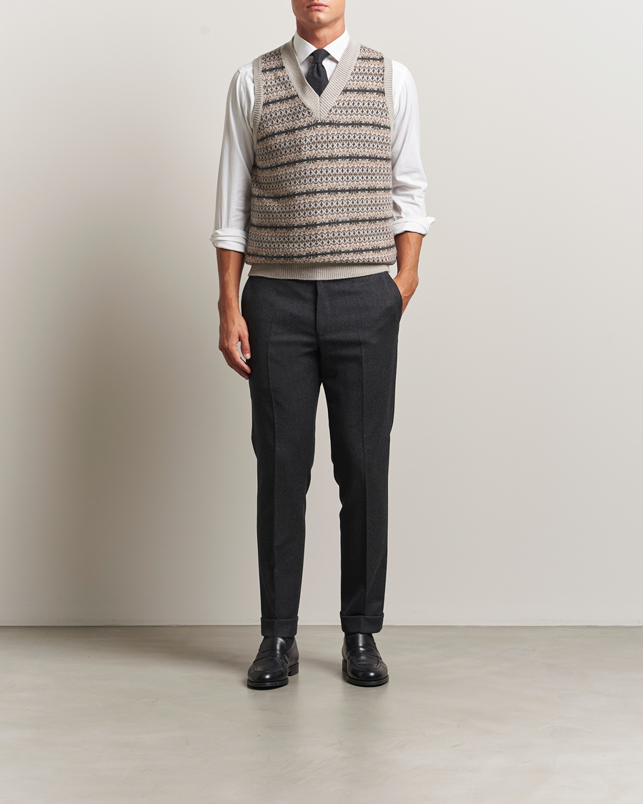 Heren | Truien | Oscar Jacobson | Lucas Fair Isle Wool/Cashmere Vest Beige