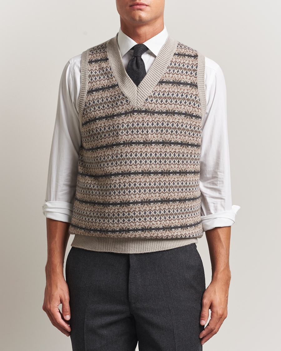 Heren | Truien | Oscar Jacobson | Lucas Fair Isle Wool/Cashmere Vest Beige