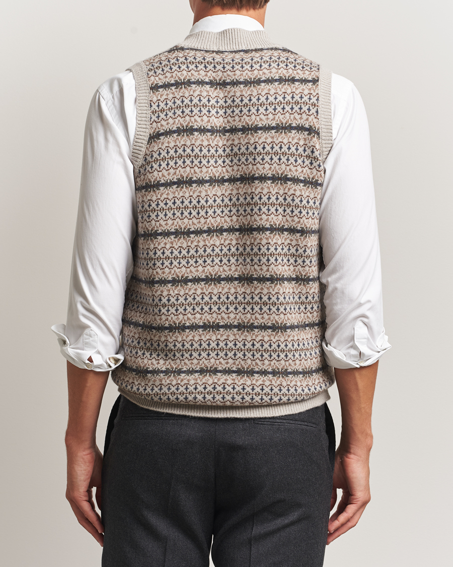 Heren | Truien | Oscar Jacobson | Lucas Fair Isle Wool/Cashmere Vest Beige