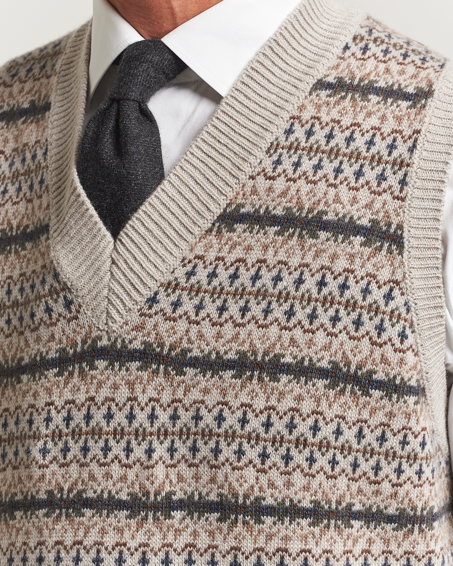 Heren | Truien | Oscar Jacobson | Lucas Fair Isle Wool/Cashmere Vest Beige