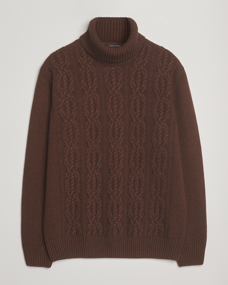 Heren | Truien | Oscar Jacobson | Heavy Knitted Wool/Cashmere Cable Polo Golden Brown