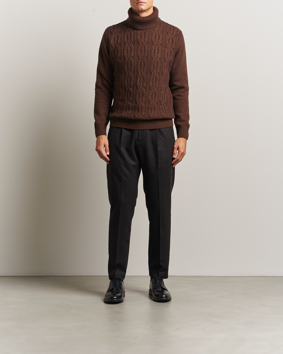 Heren | Truien | Oscar Jacobson | Heavy Knitted Wool/Cashmere Cable Polo Golden Brown