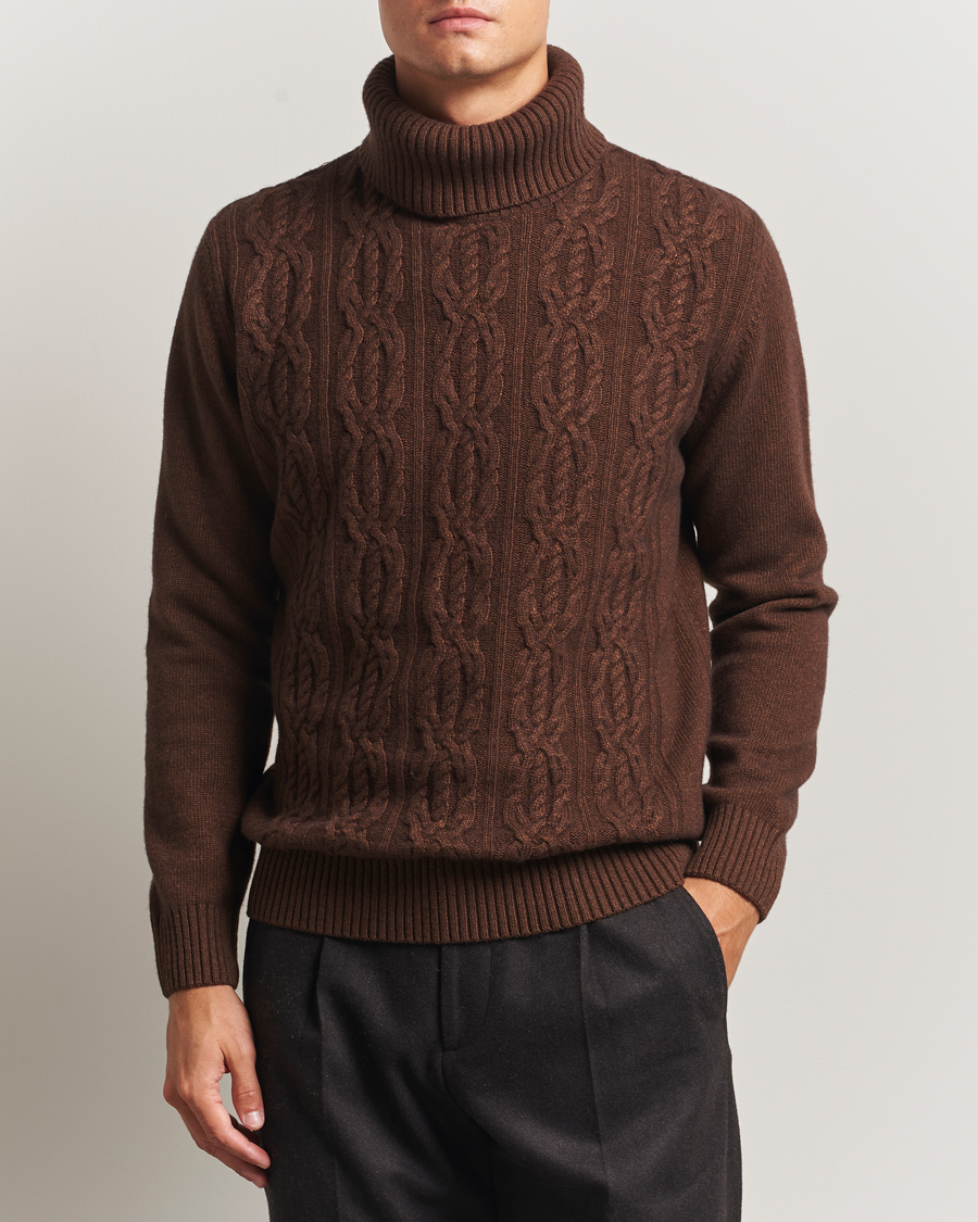 Heren | Truien | Oscar Jacobson | Heavy Knitted Wool/Cashmere Cable Polo Golden Brown