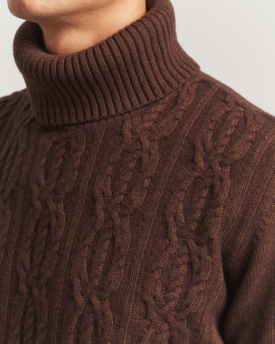 Heren | Truien | Oscar Jacobson | Heavy Knitted Wool/Cashmere Cable Polo Golden Brown