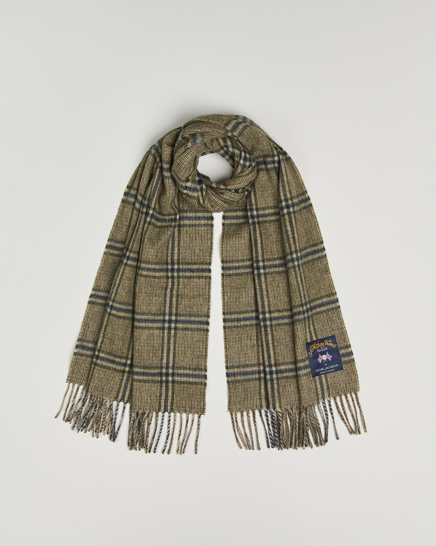 Heren | Sjaals | Oscar Jacobson | Checked Moon Tweed Wool Scarf Green