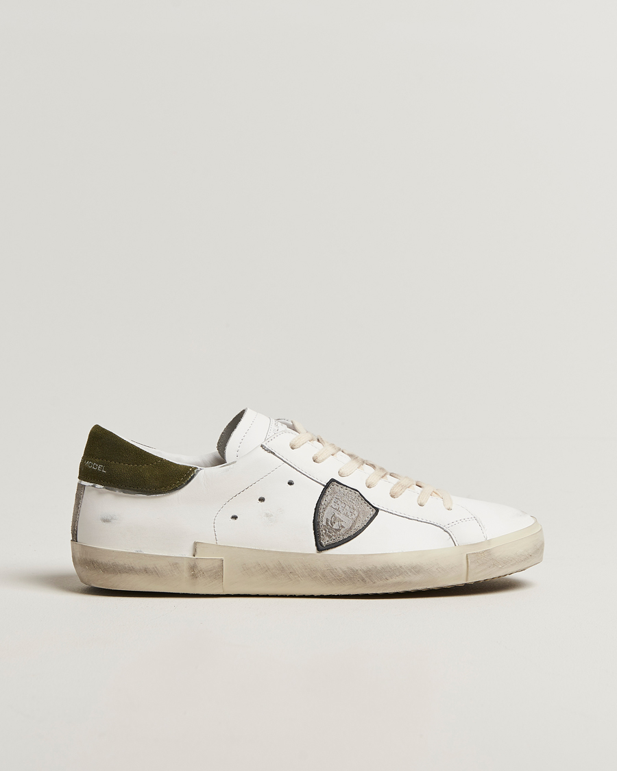 Heren | Sneakers | Philippe Model | Prsx Low Top Mix Leather Sneakers White/Green