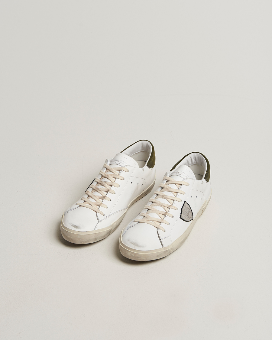 Heren | Sneakers | Philippe Model | Prsx Low Top Mix Leather Sneakers White/Green