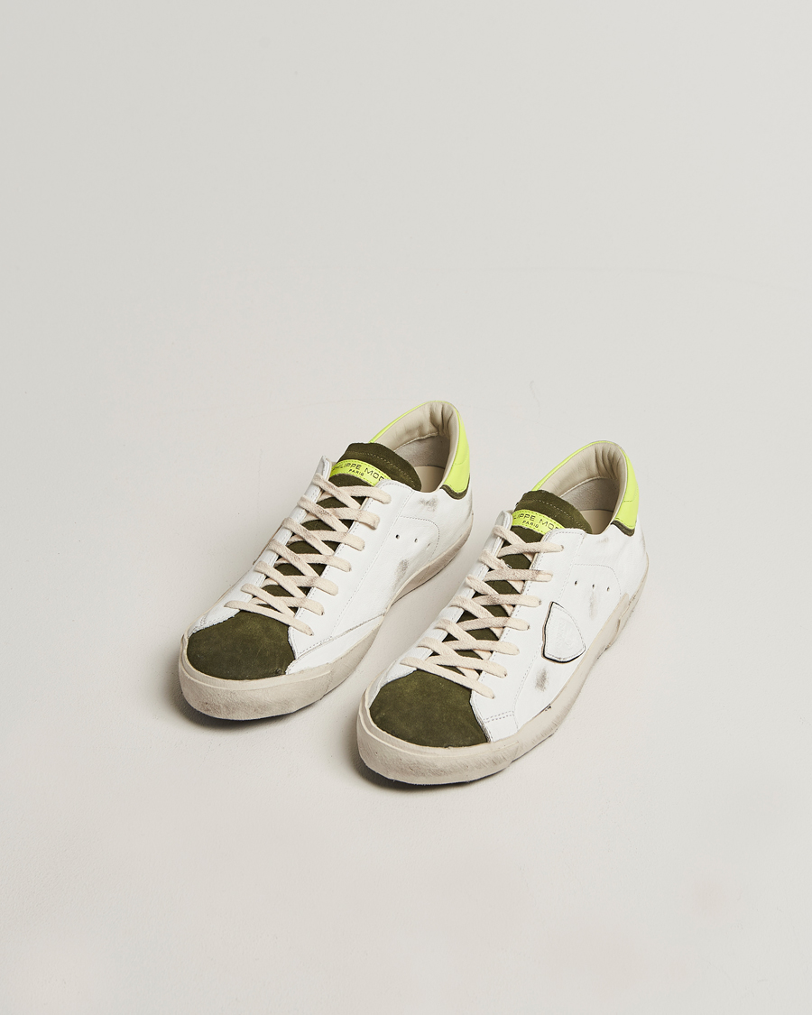 Heren | Sneakers | Philippe Model | Prsx Low Top Vintage Mix Leather Sneakers White/Military
