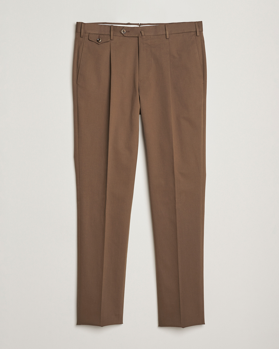 Heren | Broeken | PT01 | Slim Fit Pleated Cotton/Cashmere Trousers Dark Brown