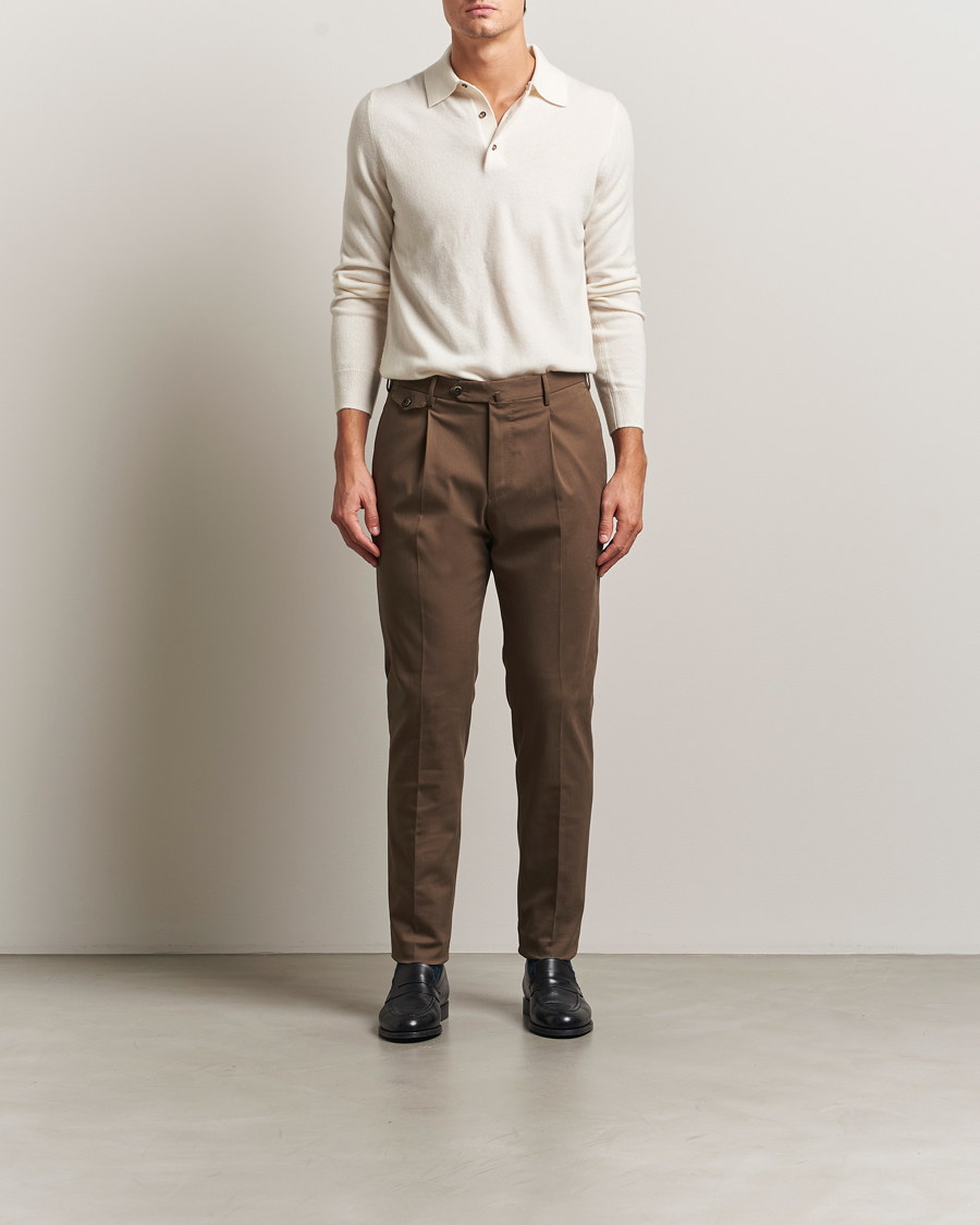 Heren | Broeken | PT01 | Slim Fit Pleated Cotton/Cashmere Trousers Dark Brown
