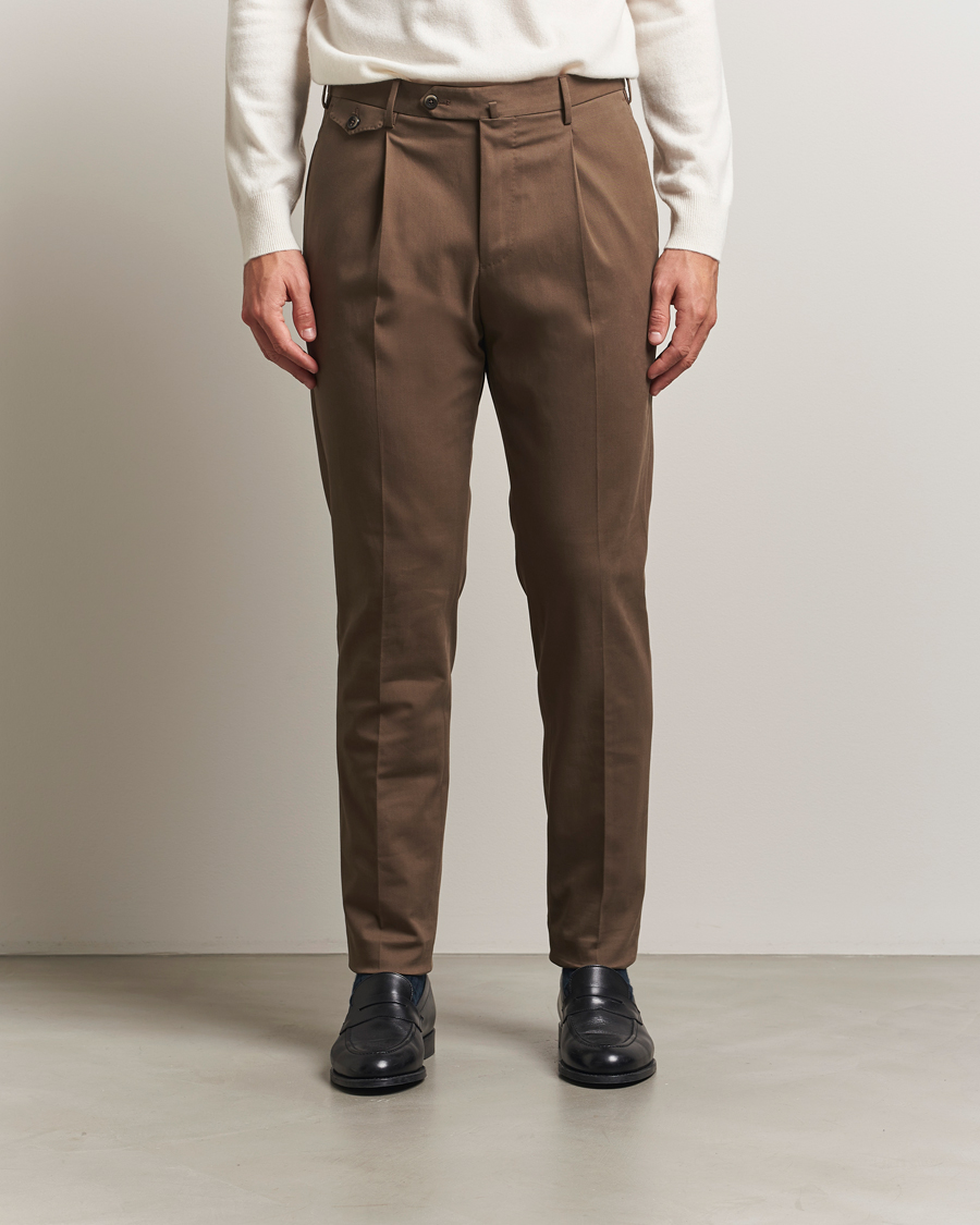 Heren | Broeken | PT01 | Slim Fit Pleated Cotton/Cashmere Trousers Dark Brown