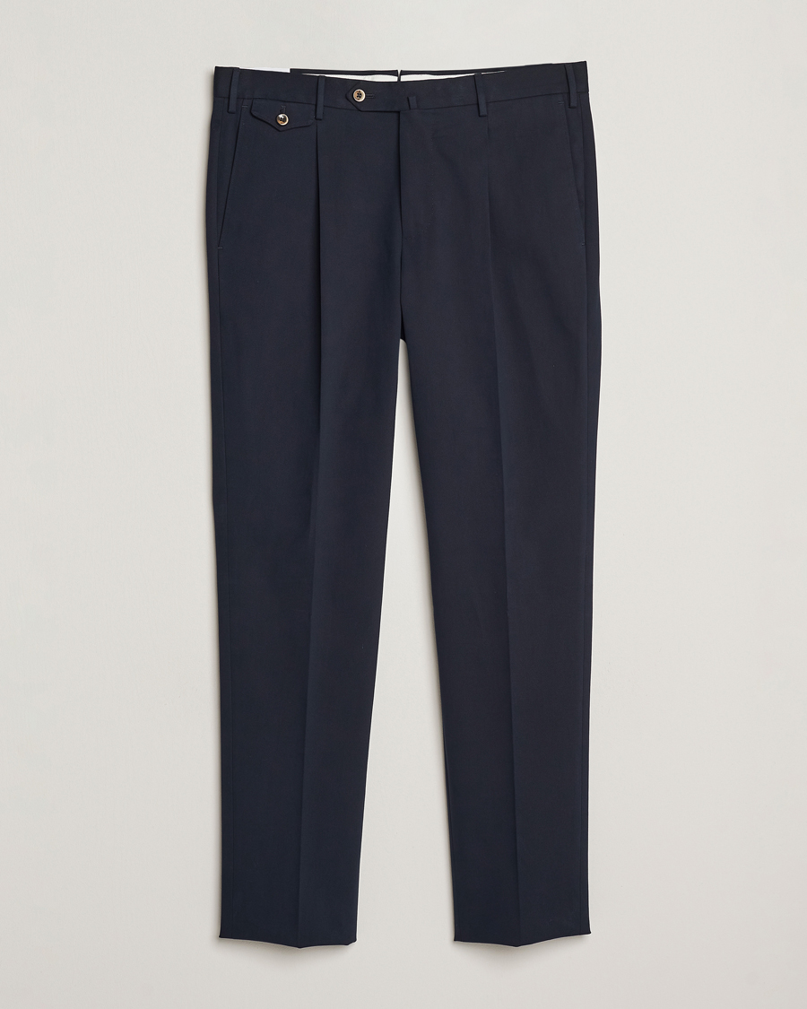 Heren | Broeken | PT01 | Slim Fit Pleated Cotton/Cashmere Trousers Navy