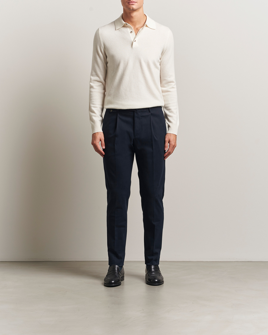 Heren | Broeken | PT01 | Slim Fit Pleated Cotton/Cashmere Trousers Navy