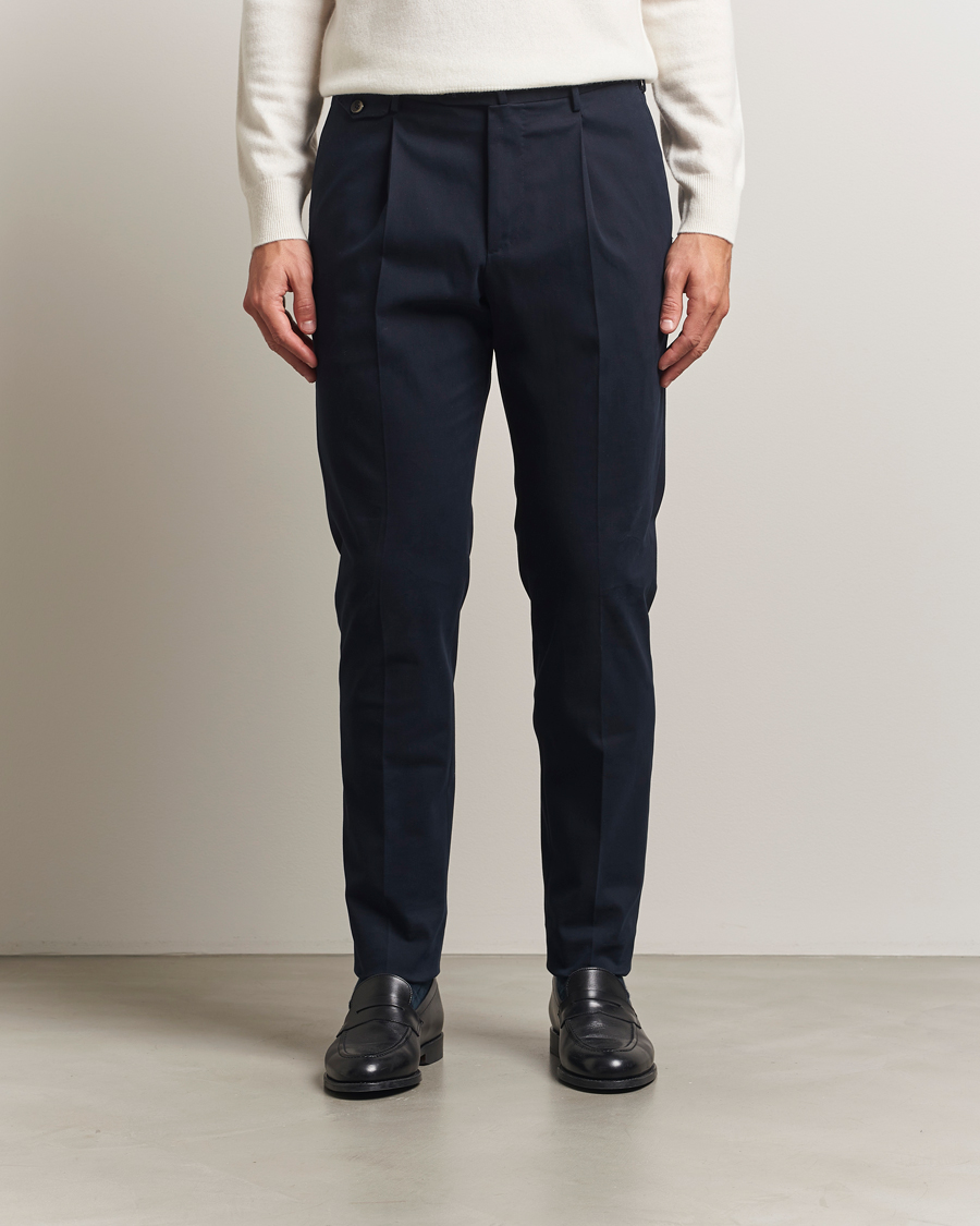 Heren | Broeken | PT01 | Slim Fit Pleated Cotton/Cashmere Trousers Navy