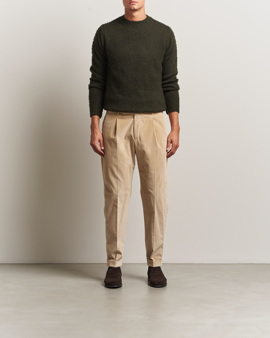 Heren | Broeken | PT01 | Slim Fit Pleated Corduroy Trousers Light Beige