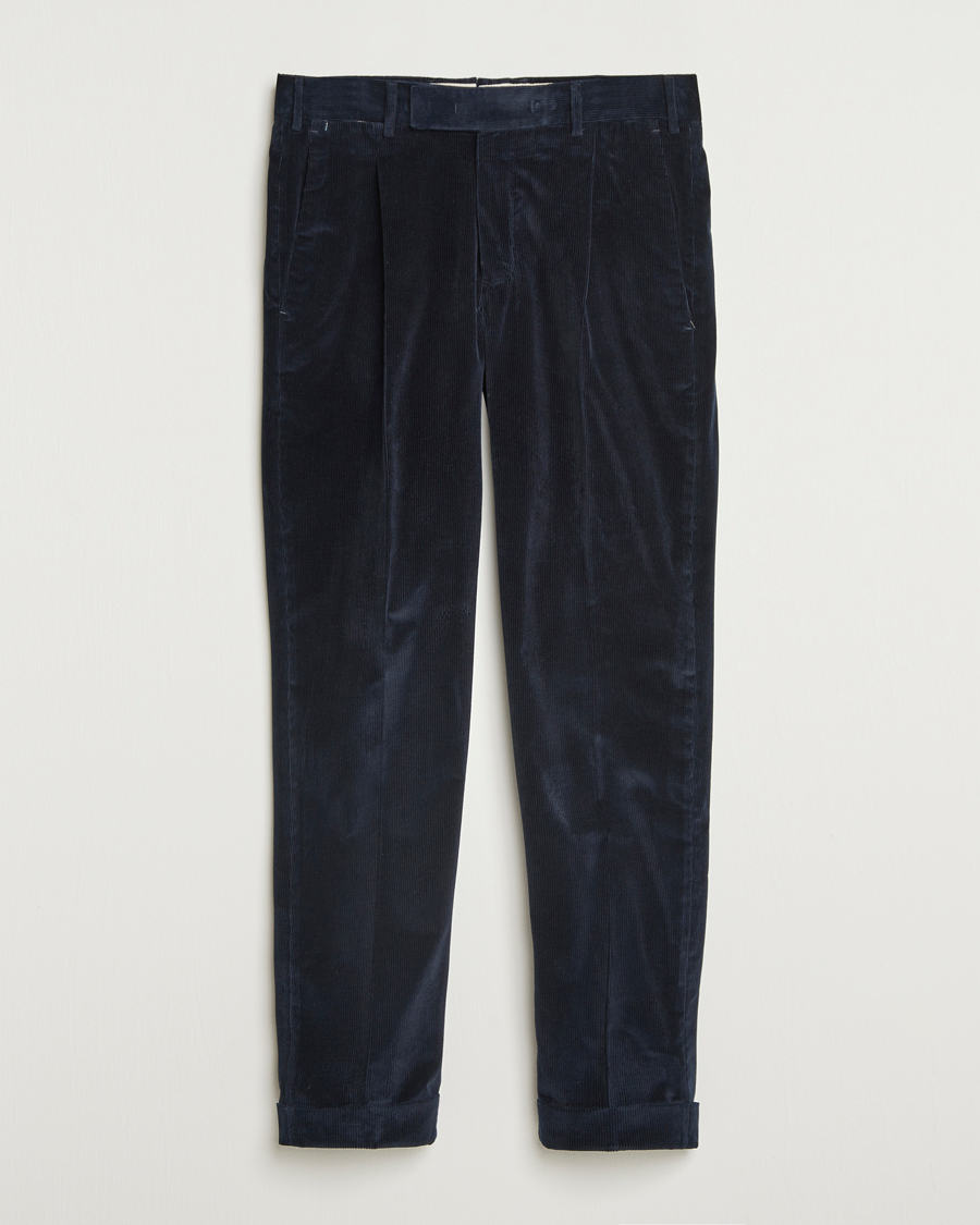 Heren | Broeken | PT01 | Rebel Fit Pleated Corduroy Trousers Navy