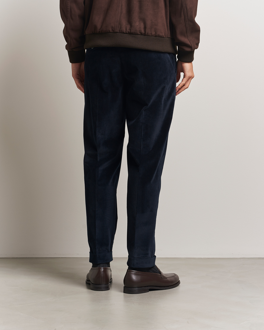 Heren | Broeken | PT01 | Rebel Fit Pleated Corduroy Trousers Navy