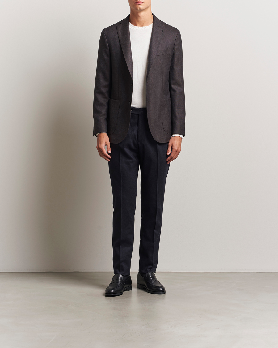 Heren | Broeken | PT01 | Slim Fit Pleated Wool/Cashmere Trousers Navy