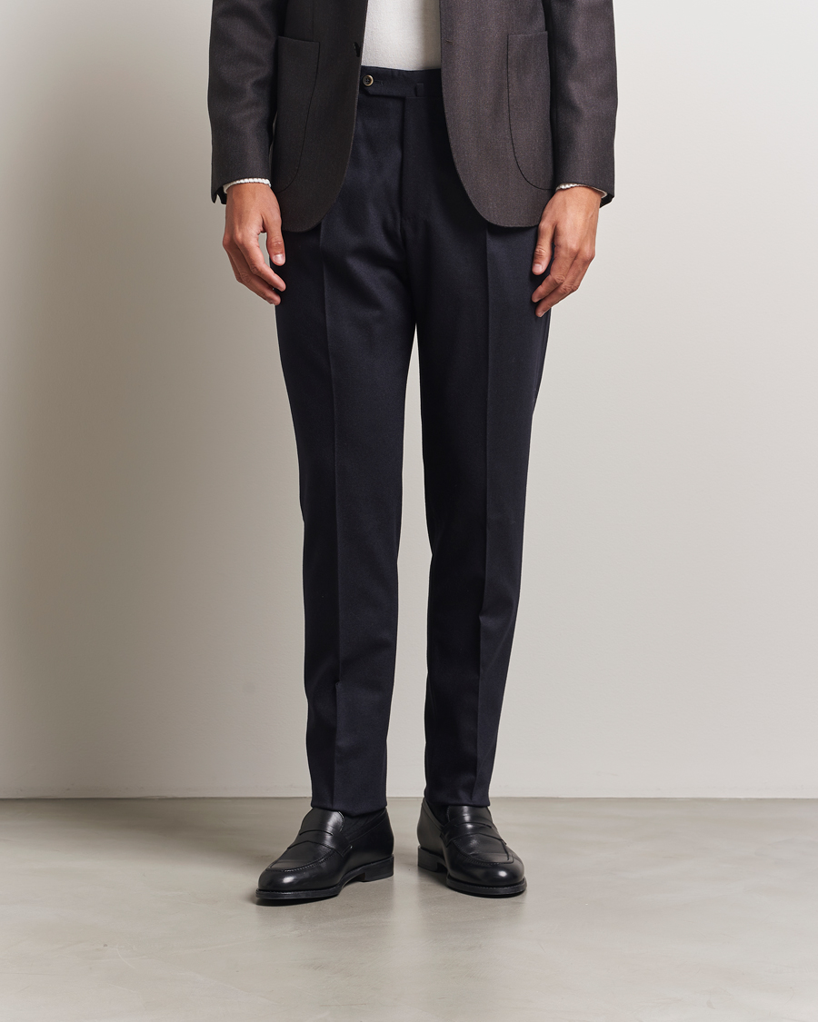 Heren | Broeken | PT01 | Slim Fit Pleated Wool/Cashmere Trousers Navy