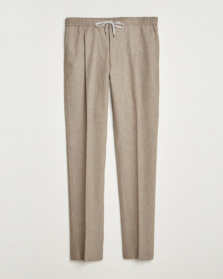Heren | Broeken | PT01 | Slim Fit Wool/Cashmere Drawstring Trousers Beige