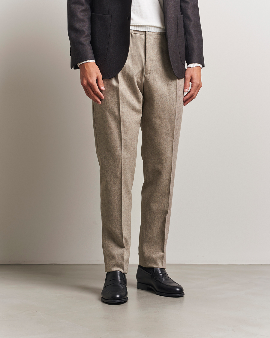 Heren | Broeken | PT01 | Slim Fit Wool/Cashmere Drawstring Trousers Beige
