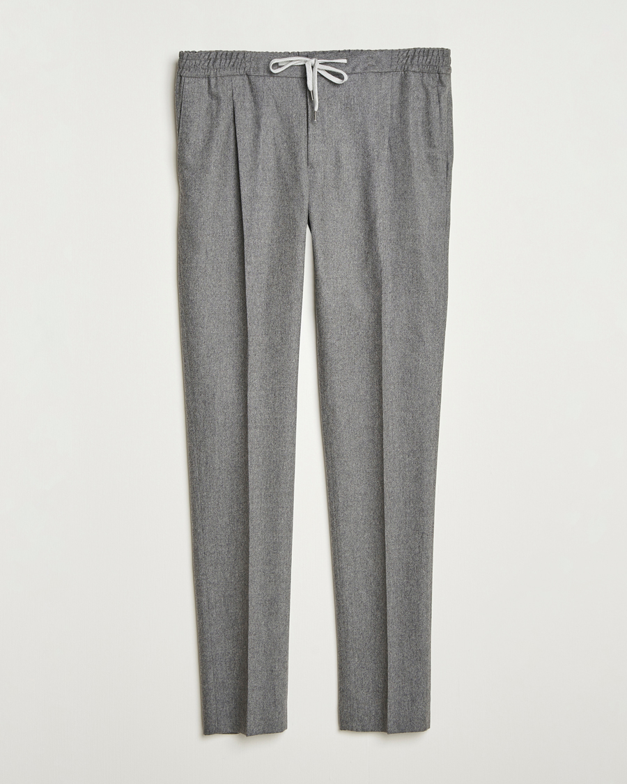 Heren | Broeken | PT01 | Slim Fit Wool/Cashmere Drawstring Trousers Grey Melange