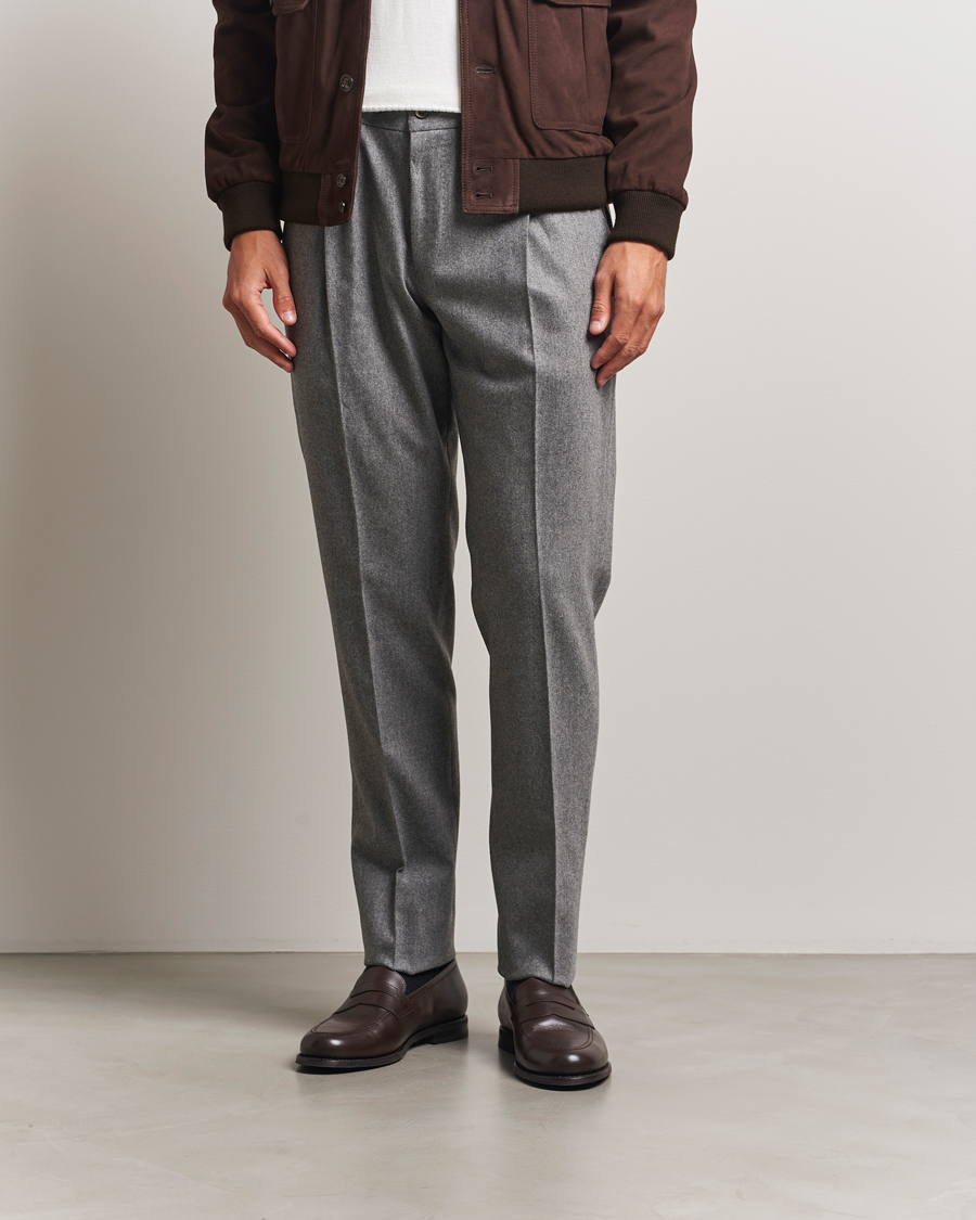 Heren | Broeken | PT01 | Slim Fit Wool/Cashmere Drawstring Trousers Grey Melange