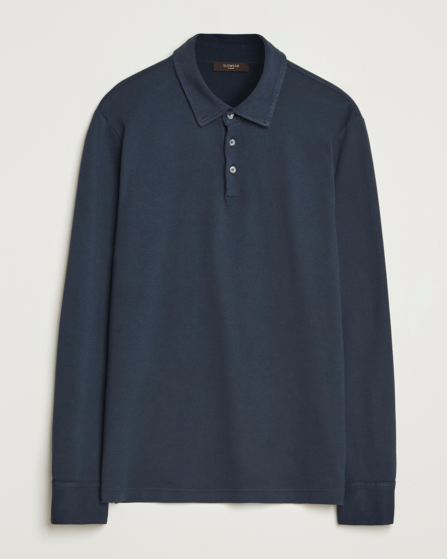 Heren | Polo's | Zanone | Heavy Jersey Long Sleeve Polo Navy