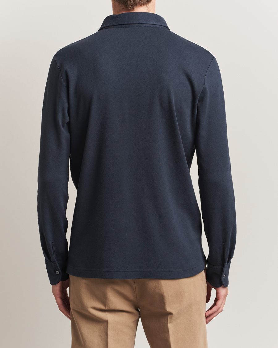 Heren | Polo's | Zanone | Heavy Jersey Long Sleeve Polo Navy