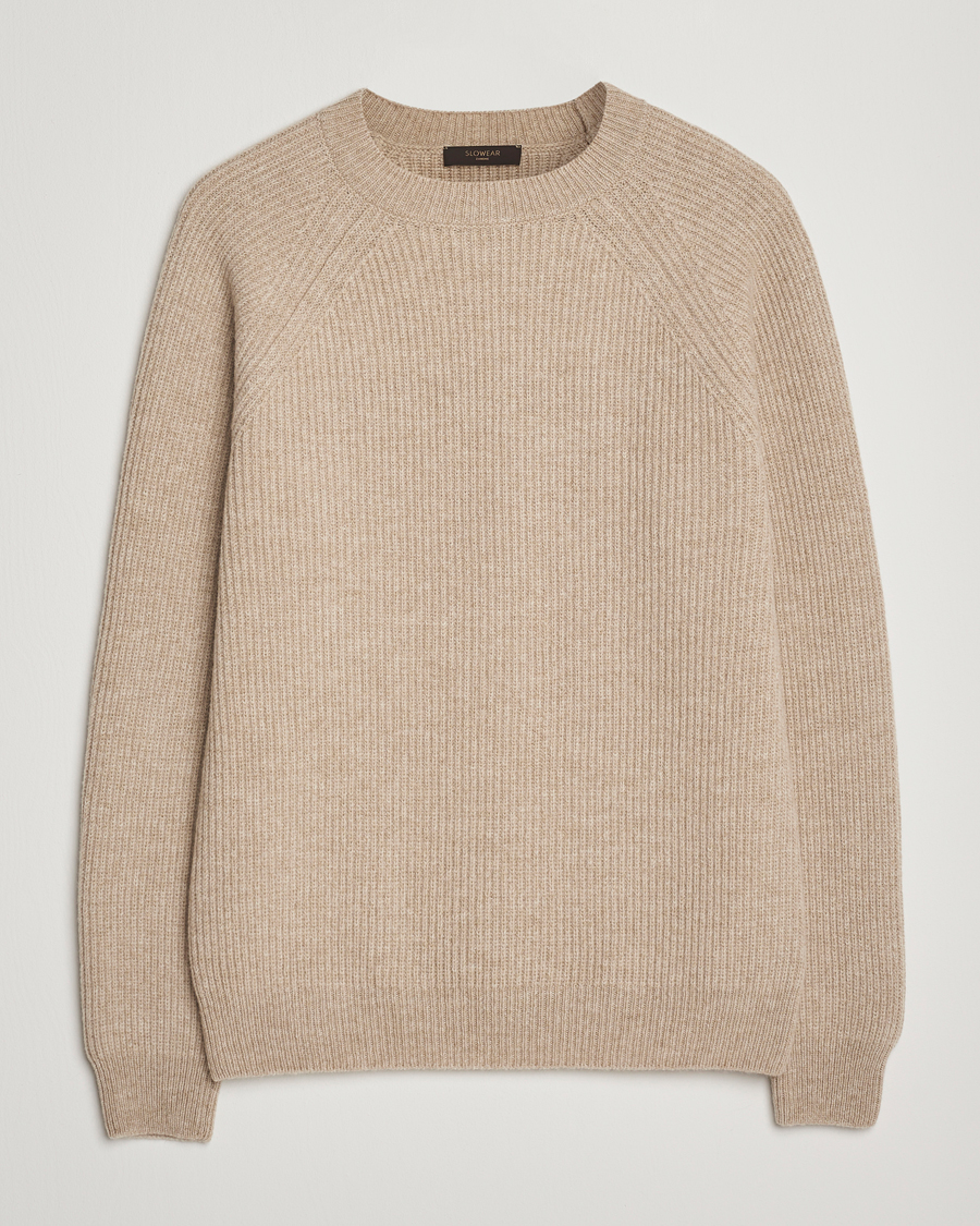 Heren | Truien | Zanone | Fisherman Rib Wool Sweater Beige