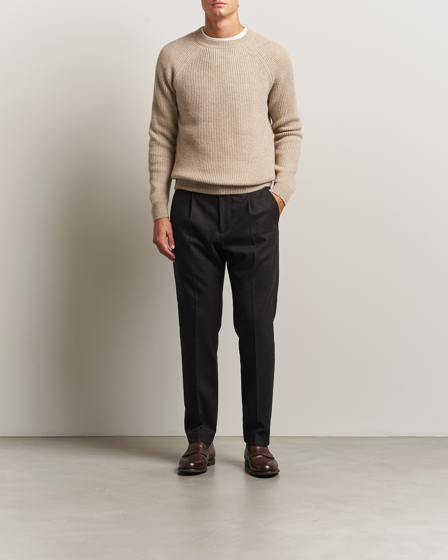 Heren | Truien | Zanone | Fisherman Rib Wool Sweater Beige