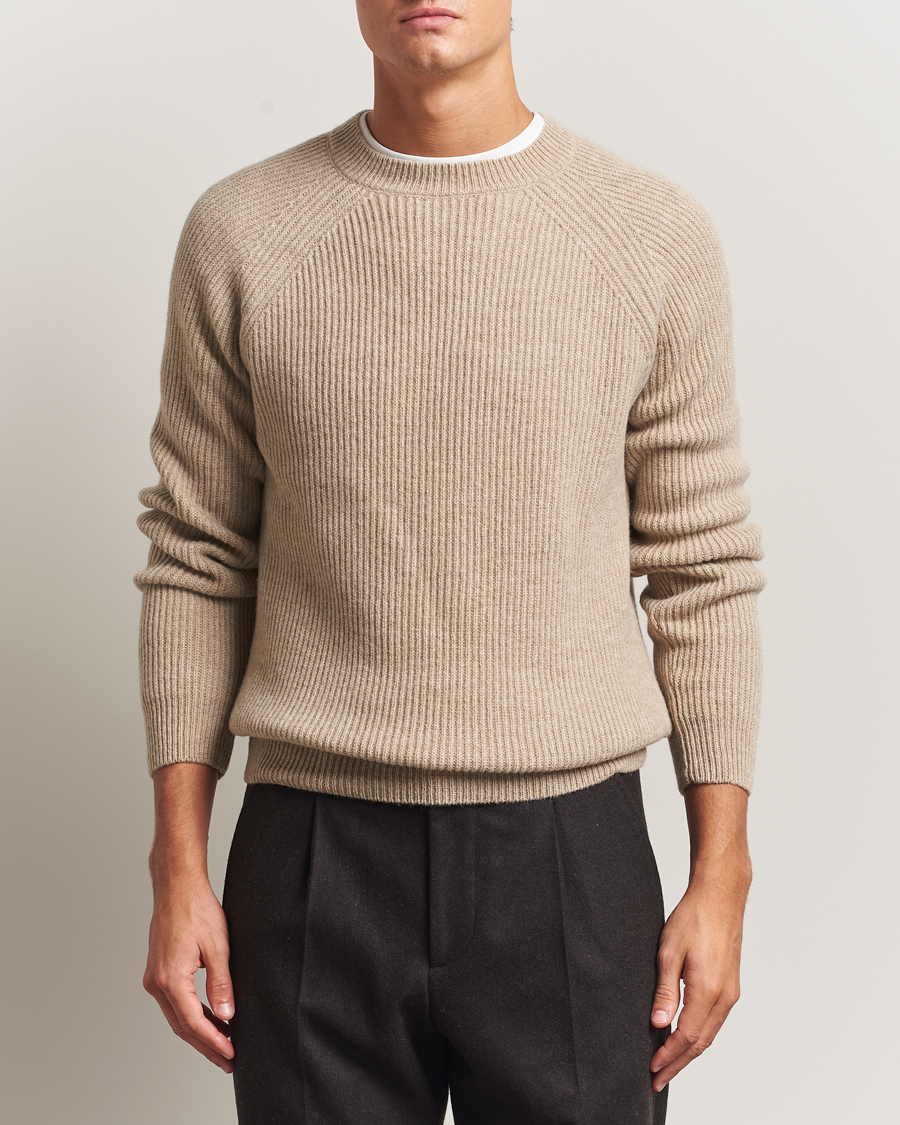 Heren | Truien | Zanone | Fisherman Rib Wool Sweater Beige