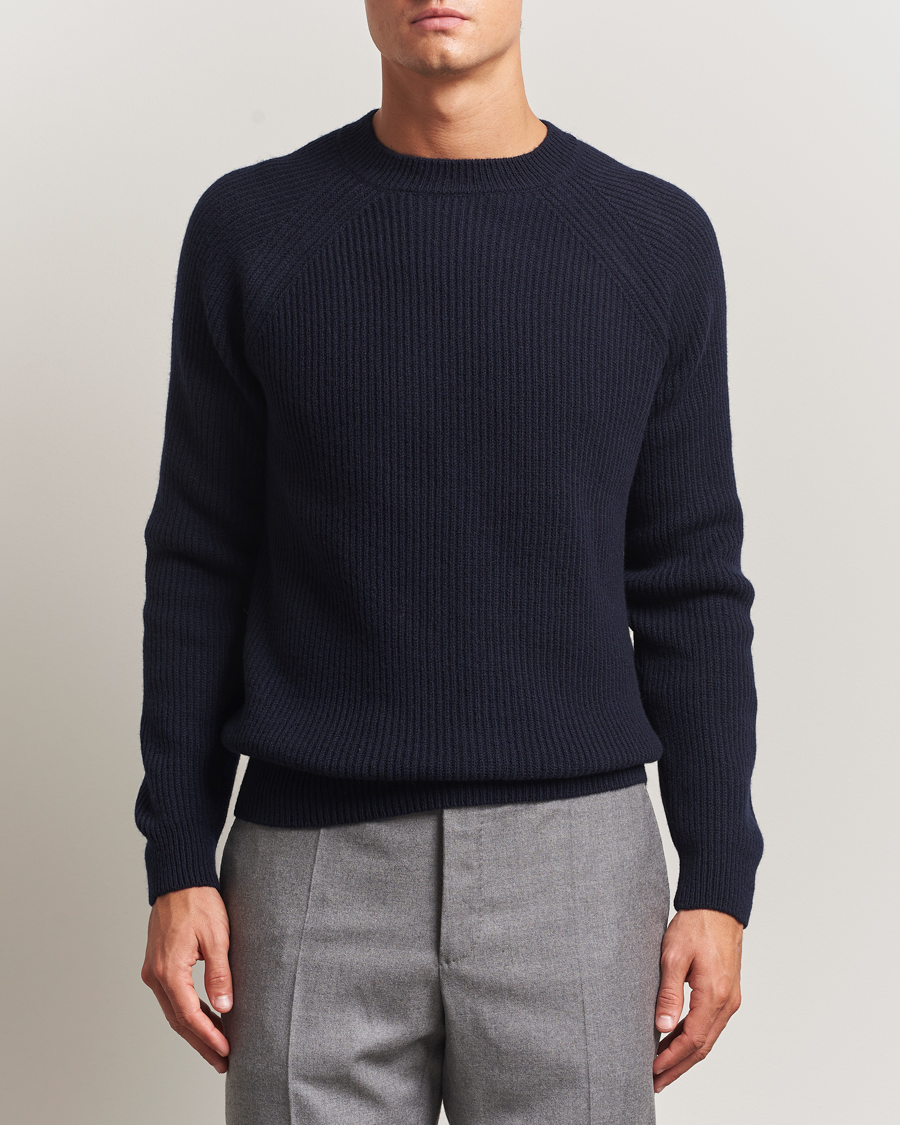 Heren | Truien | Zanone | Fisherman Rib Wool Sweater Navy