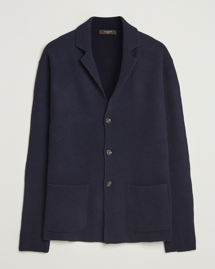 Heren | Truien | Zanone | Rib Wool Cardigan Jacket Navy