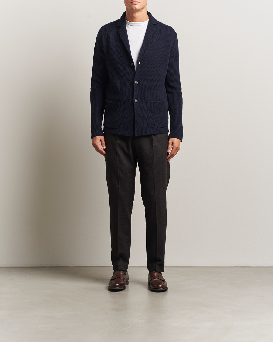 Heren | Truien | Zanone | Rib Wool Cardigan Jacket Navy