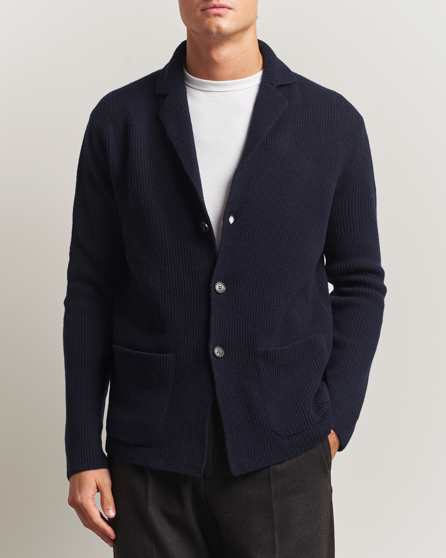 Heren | Truien | Zanone | Rib Wool Cardigan Jacket Navy