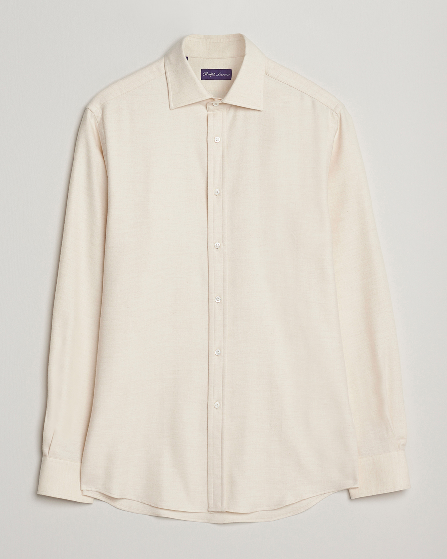 Heren | Overhemden | Ralph Lauren Purple Label | Cotton Flannel Shirt Cream Melange