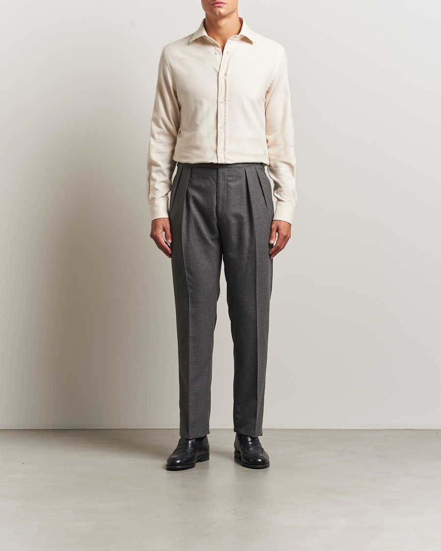 Heren | Overhemden | Ralph Lauren Purple Label | Cotton Flannel Shirt Cream Melange
