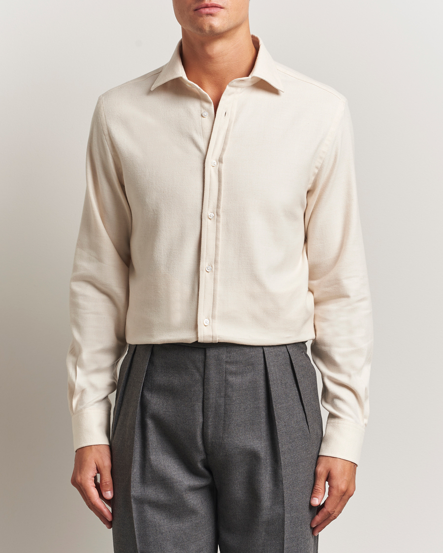Heren | Overhemden | Ralph Lauren Purple Label | Cotton Flannel Shirt Cream Melange