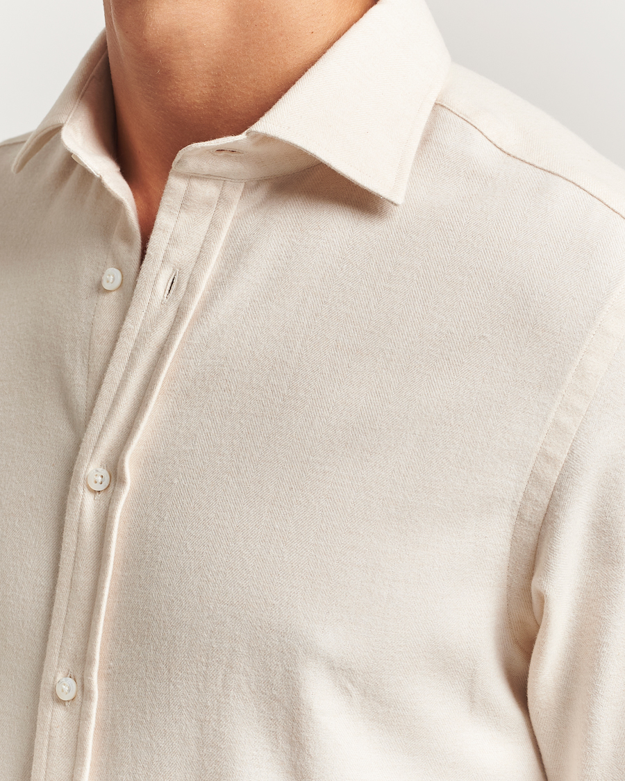 Heren | Overhemden | Ralph Lauren Purple Label | Cotton Flannel Shirt Cream Melange
